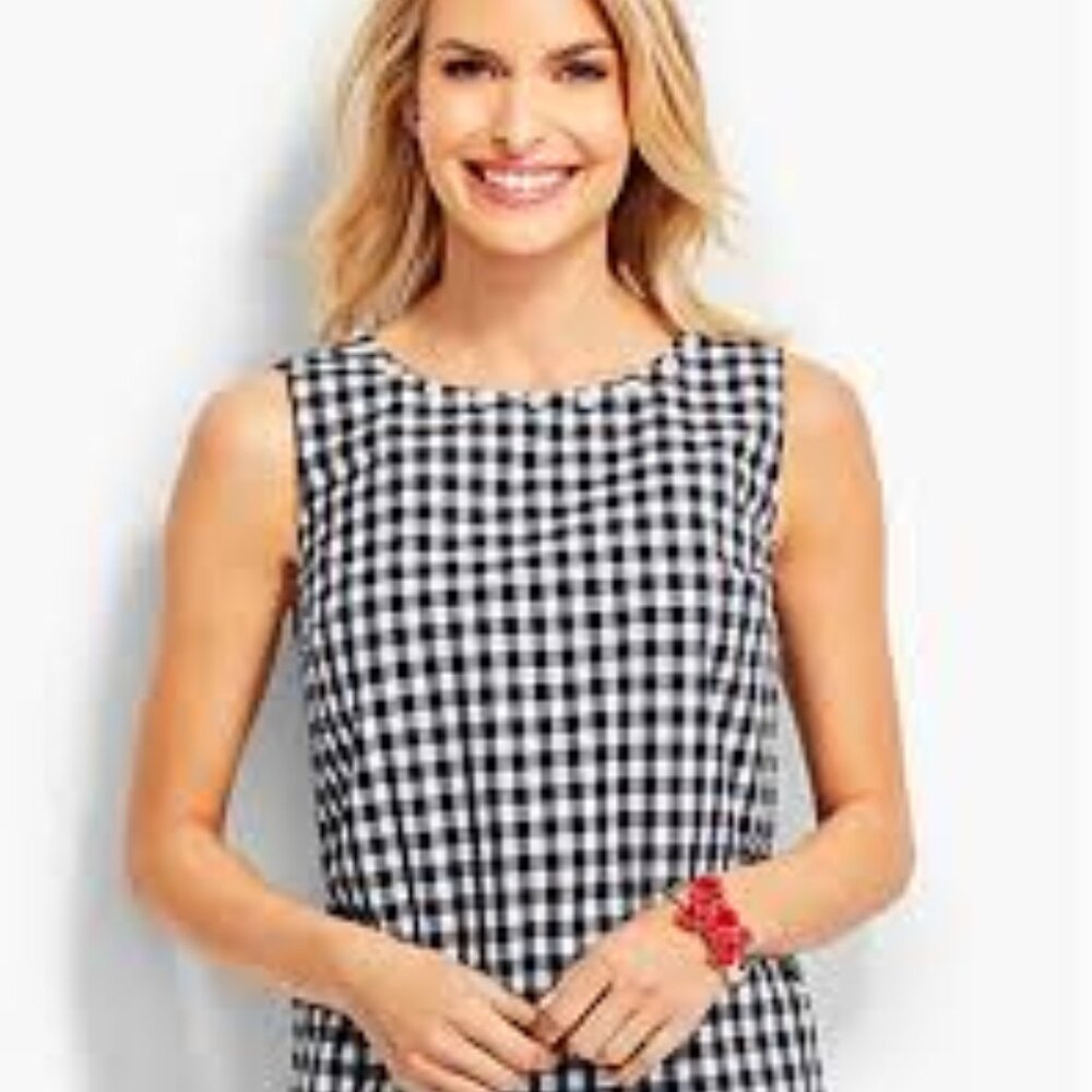 🖤 Talbots 12P Gingham Beaded Sleeveless Cotton Top | Preppy Classic